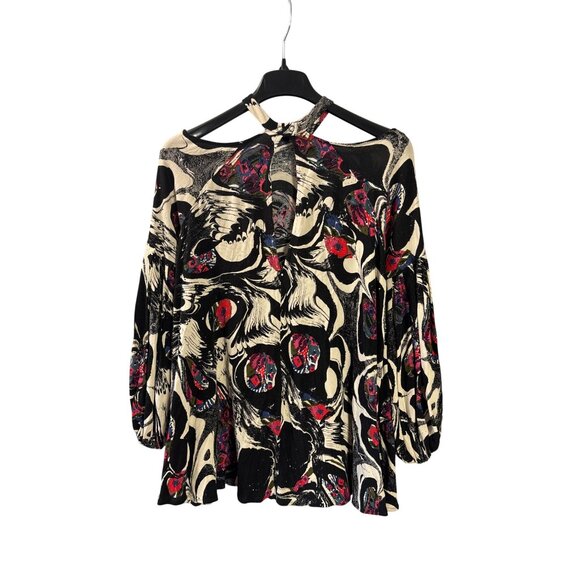 Free People Drift Away Tunic Top Mini Dress Cold Shoulder Boho Abstract Size S - Picture 4 of 8